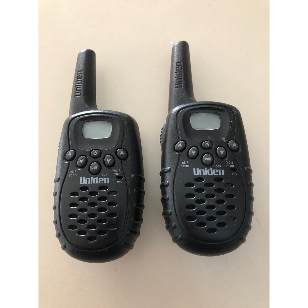 Pair of Uniden Black 5 Inch Walkie Talkies with belt clips